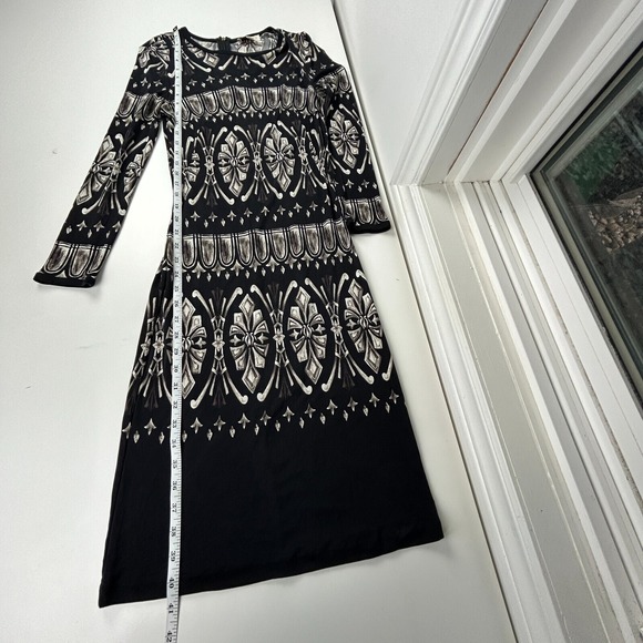 Tory Burch Rossella Dress Small Silk Sheath Long Sleeve Midi‎ Black Geo Print - Picture 14 of 16